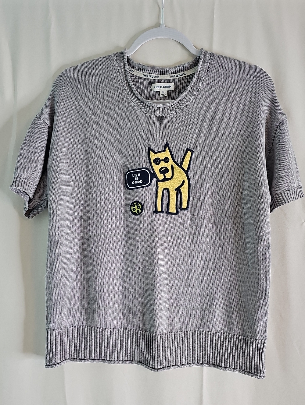 Life is Good Yellow Dog Graphic Short Sleeve Sweater